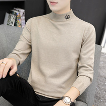 Semi-turtleneck sweater men autumn and winter new warm knitted base shirt men plus velvet thick long sleeve inner top