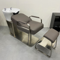 High-end black titanium shampoo bed barber shop special stainless steel hair Flushing bed semi-lying hair salon shampoo bed ceramic basin