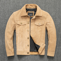 Special price pick-up two-layer anti-velvet leather leather leather jacket mens denim leather jacket autumn slim short leather jacket