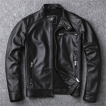 Leather leather clothing mens calfskin short handsome collar young and middle-aged trend locomotive single leather jacket jacket New
