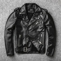 2022 Autumn New Style Sheep Leather Jacket Mens Motorcycle Belt Lapel Leather Jacket Slim Trendy Coat