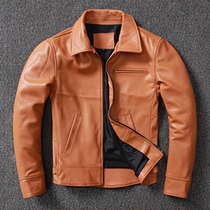 Youth trend tanned cowhide leather leather leather jacket mens first layer pure cowhide short swallowtail leather jacket slim jacket