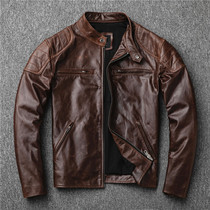 Autumn special leather leather clothing vegetable tanned goat leather stand collar casual leather jacket motorcycle mens coat thin leak