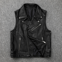 Heavy cattle cowhide vest Harley motorcycle suit Leather leather mens sleeveless vest short new motorcycle suit