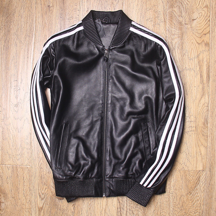 2020 autumn new sheep leather leather mens slim short baseball suit motorcycle jacket large size mens leather thread