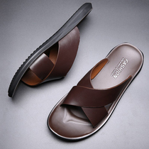 2022 new summer slippers men genuine leather casual beach sandals mens Korean version trendy personality outside wearing sandals