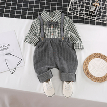 Boys spring baby suit 2021 New Korean version of boys baby childrens clothing foreign spring autumn belt pants two-piece set