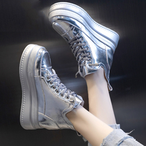  Korean thick-soled high-top shoes womens 2021 summer and autumn new inner height-increasing all-match casual board shoes muffin white shoes tide