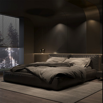 Modern simple leather bed light luxury ins Net red bed first layer cowhide Master Bedroom 1 8 m double bed Italian minimalist bed