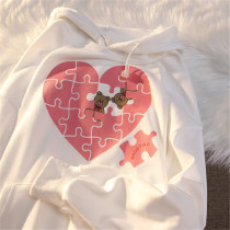 American hiphop love bear sweater womens spring and autumn thin Korean version loose bf lazy wind oversize jacket