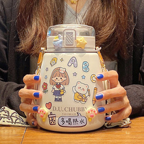 1000ml large capacity thermos cup female Net red high value tea cup with straw cute children belly kettle