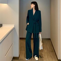 Spring and autumn suit women's large size suit Korean version of long outer suit fat mm temperament suit wide leg pants fat 200kg