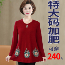 Extra-large middle-aged T-shirt female base shirt plus velvet plus size fat mother winter clothing 200kg long sleeve top