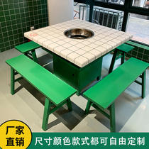 Market stall string marble hot pot shop table induction cooker integrated commercial rock plate barbecue meat rinse integrated table