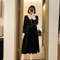 Nanas pregnancy wear a pregnant womans autumn dress foreign fashion tide mother lace stitching can be breastfeeding dress spring and autumn