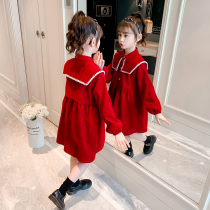 Girl Lian Dress Spring Autumn 2022 New Ocean Gas Spring Childrens Dress Child Herbena Red Long Sleeve Princess Dress