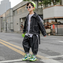 Boys spring clothing suit 2022 new handsome gas spring season CUHK Children boy Spring and Autumn Cowboys Three sets of damp