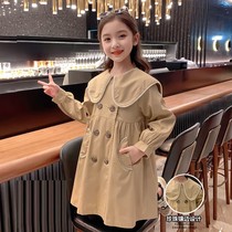 Korean girl windbreaker autumn clothing 2021 new foreign style girl middle child coat winter long coat