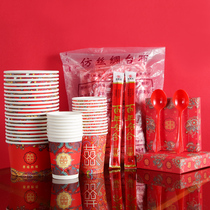 Wedding disposable chopsticks big red spoon thickened festive tablecloth wedding banquet dinnerware set