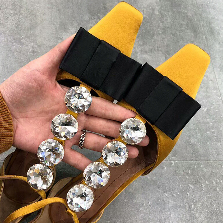 Womens shoes square head water drill word buckle low heel thick heel womens shoes heel height of about 5cm