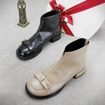 2021 autumn and winter new womens shoes tire cowhide flat fashion boots wild boots female English style slim boots