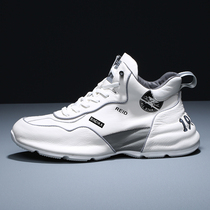 Tide brand high-help mens shoes sports casual shoes leather 2021 new winter plus velvet all small white shoes dad shoes
