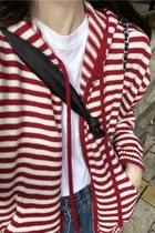 Collision Color Striped with cap zipped sweatshirt sweatshirt Spring winter sweatshirt New niche casual Long sleeves loose knit blouse Women
