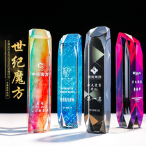 Crystal Rubiks Cube Trophy Customized Creative High-end Honor Award Champion Crystal Medal Customized Color Printing lettering Staff