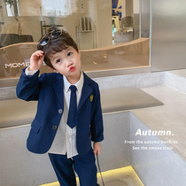 okaidi childrens clothing 2021 spring and autumn boys handsome British Academy style suit childrens casual suit three-piece set