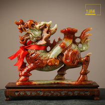 Natural jade Kirin a pair of art ornaments to make money home living room office feng shui opening housewarming gifts