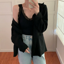 Pregnant women sling jacket autumn and winter lace stitching plus velvet padded V-neck sexy bottom with chest pad beautiful back women