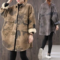 Pregnant woman winter dress with velvety thickened shirt camouflate jacket light core suede jacket with loose large code cotton jersey woman