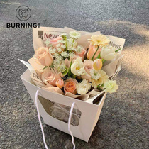 Bay Shadow Trapezoidal Kraft Paper Semi-Windowed Handbag Floral Gift Bag Flower Bouquet Gift Box Packing 5 Clothes