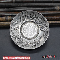 Ancient Play Miscellaneous Collection Imitation Ancient Dragon Phoenix Plate Saucer White Bronze Silver Plated Plate Copper Plate Handicraft Swing Special Price