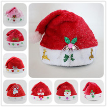 Christmas adult children red non-woven fabric Christmas hat Santa hat new with flowers Christmas hat gift
