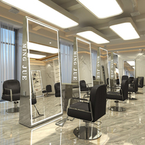  Net celebrity new barber shop mirror table floor with base hair salon mirror hair salon special double-sided hair cutting mirror with lamp