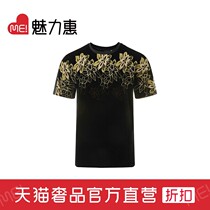 EMPORIO ARMANI NAVY BLUE BLACK WOOL SHORT SLEEVE FLORAL EMBROIDERY CREW NECK T-SHIRT Armani