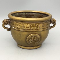 Antique antique new miscellaneous bronze lucky treasure Double dragon ear cylinder package pulp old home decoration ornaments