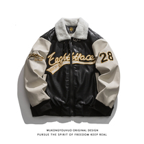 Wukong has goods American street PU leather stitching embroidery thickened cotton-padded clothes men's and women's fashion brand loose Joker warm cotton-padded jacket