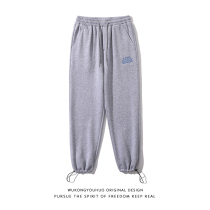 Wukong has the goods Tide brand simple embroidery plus velvet padded casual pants mens retro loose versatile wide leg toe pants