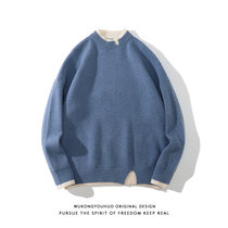 Wukong has goods autumn and winter color fake two knitwear sweater mens Tide brand street bf loose couple casual top