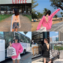ins seaside vacation thin bikini blouse long sleeve beauty back beach sunscreen swimsuit outside pullover women