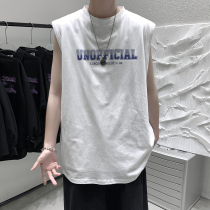 Hip Hop Sports Vest Mens Summer Thin with Tide Cards Letters Gradient Sleeveless T-Shirt Loose Tide Shoulder Jacket