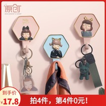 Nordic little girl entrance door entrance key storage hook creative anti-fall hole-free bedroom door hanger