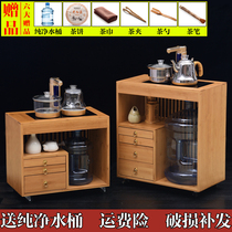 Household simple tea cabinet Mobile pulley induction cooker tea cart Bamboo tea table Small tea table Solid wood tea plate Tea table set