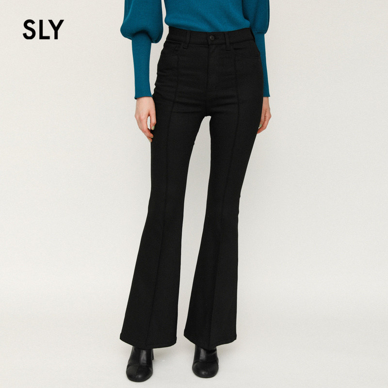 SLY Springs new high-waisted micro-horn mid-line pleated long jeans womens 030 DAZ12-4730