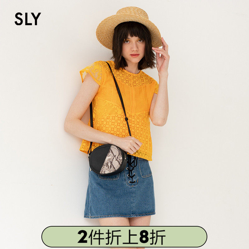 SLY spring new hollow embroidery stitching small flying sleeve casual vest top female 030CSA80-7020