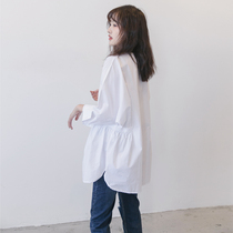 Pregnant women Spring shirt long loose fashion white professional wear top Collar Cotton autumn nursing shirt