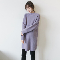 Gentle ~ pregnant women sweater long autumn winter coat Korean version of loose base shirt spring knitted skirt fashion high neck