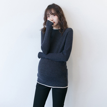 Pregnant women sweater autumn and winter coat base shirt with Korean solid color large size long sleeve tide mother out to make out base sweater
